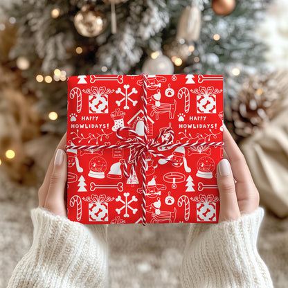 Dog Gift Wrap Paper, Hand Drawn Doodle Drawings in Red and White, DOGGY Wrapping Papers, Puppy  Gift Wrap