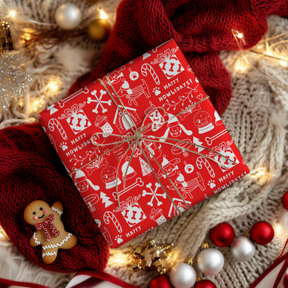 Dog Gift Wrap Paper, Hand Drawn Doodle Drawings in Red and White, DOGGY Wrapping Papers, Puppy  Gift Wrap