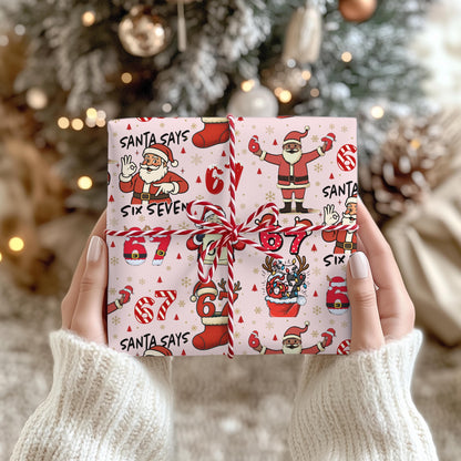 PINK Wrapping Papers, 67 Meme Funny Christmas Gift Wrap for Kids, Childrens Brain Rot, Funny Gift Idea, Holiday Wrapping Roll, Unique Gift
