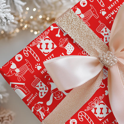 Dog Gift Wrap Paper, Hand Drawn Doodle Drawings in Red and White, DOGGY Wrapping Papers, Puppy  Gift Wrap