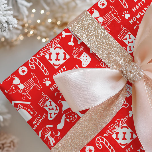 Dog Gift Wrap Paper, Hand Drawn Doodle Drawings in Red and White, DOGGY Wrapping Papers, Puppy  Gift Wrap