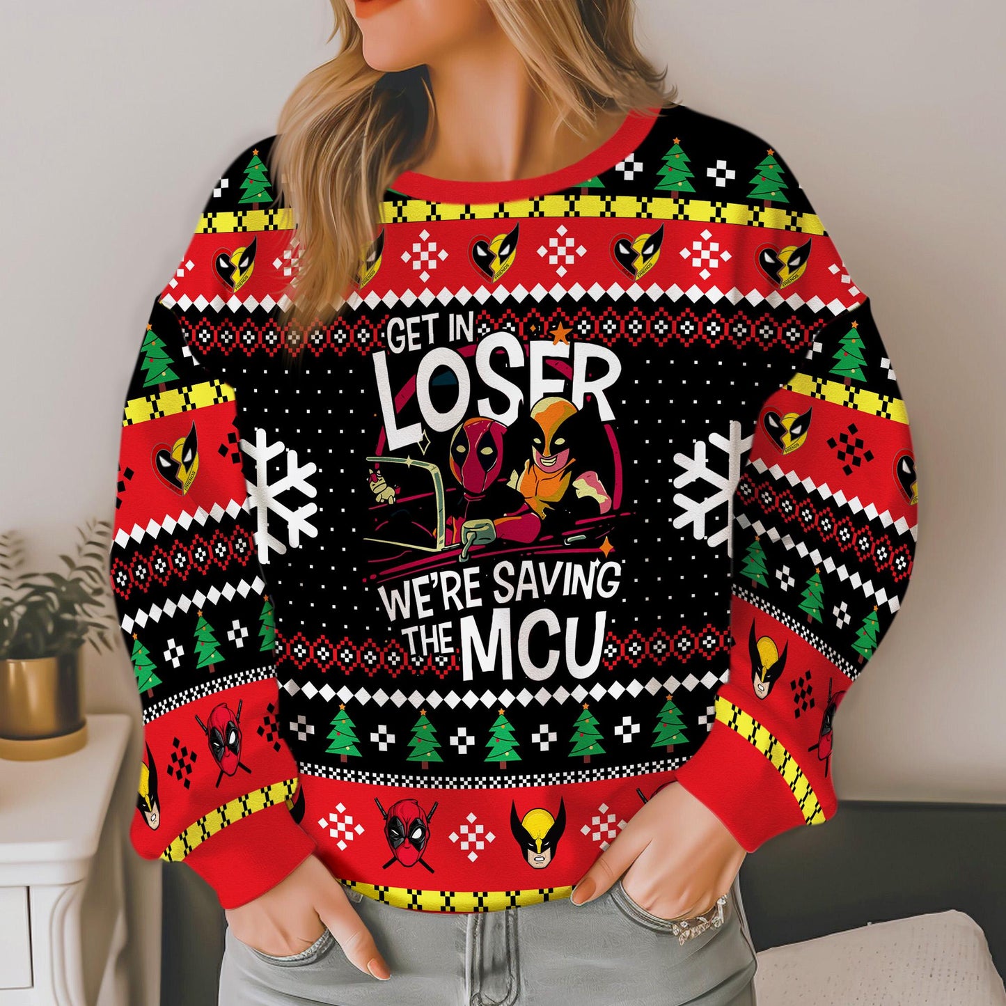 Deadpool Wolverine Ugly Sweater, Get in Loser Superhero Sweatshirt,Superhero 2025 Christmas Sweater,Wolverine Ugly Sweater, Christmas Gift
