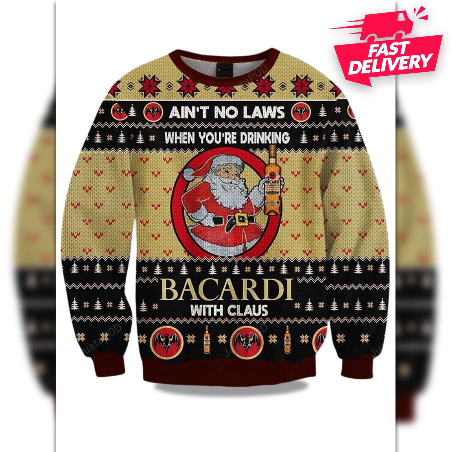 Ain't No Laws When You Drink Bacardi With Claus Christmas Ugly Sweater, Family Matching Outfit, Friends Party, Hoodie Xmas Gift For Dad