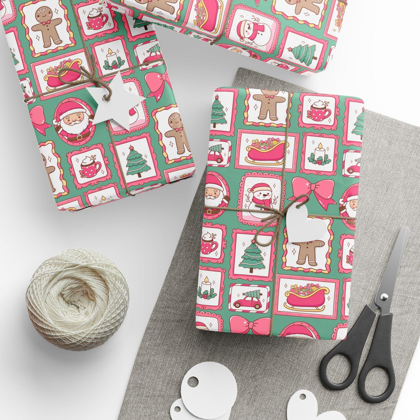 Cute Pink Wrapping Papers, Kids Christmas Bright Green & Pink Gift Wrap, Bright, Preppy Girls Gift