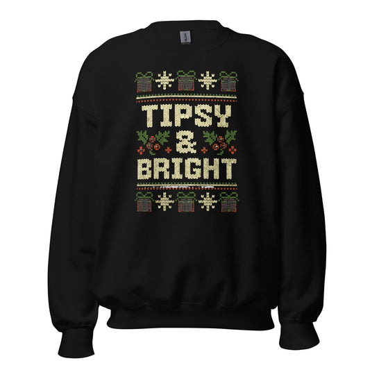 Tipsy and Bright Christmas Jumper | Funny Ugly Xmas | Holiday Drinking Sweatshirt Hoodie | Unisex Festive Party Outfit