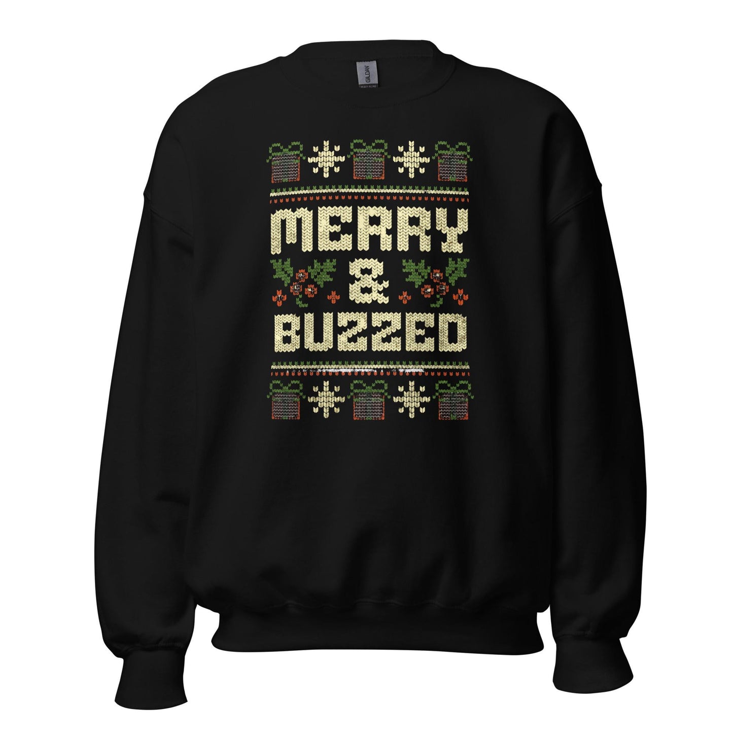 Merry and Buzzed Christmas Jumper | Funny Ugly Xmas | Unisex Holiday Sweatshirt Hoodie | Drinking Party Christmas Outfit
