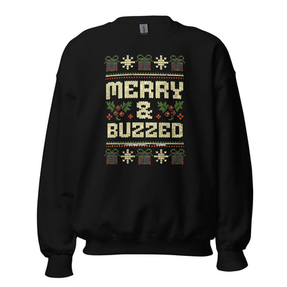 Merry and Buzzed Christmas Jumper | Funny Ugly Xmas | Unisex Holiday Sweatshirt Hoodie | Drinking Party Christmas Outfit