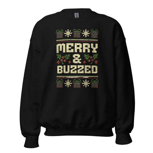 Merry and Buzzed Christmas Jumper | Funny Ugly Xmas | Unisex Holiday Sweatshirt Hoodie | Drinking Party Christmas Outfit
