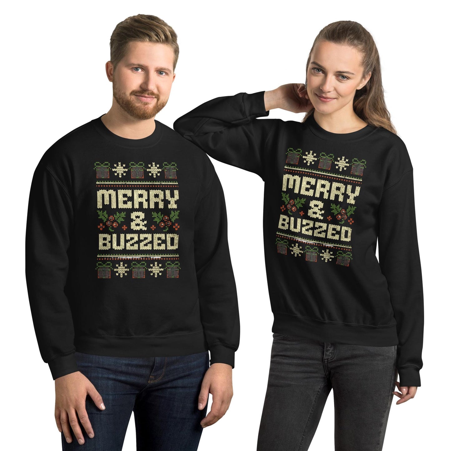 Merry and Buzzed Christmas Jumper | Funny Ugly Xmas | Unisex Holiday Sweatshirt Hoodie | Drinking Party Christmas Outfit