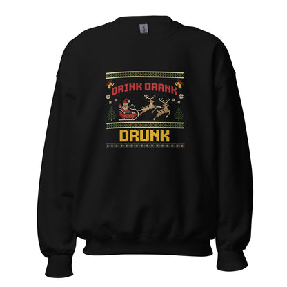 Drink Drank Drunk Christmas Jumper | Funny Ugly Xmas | Holiday Drinking Sweatshirt Hoodie | Unisex Party Christmas Outfit