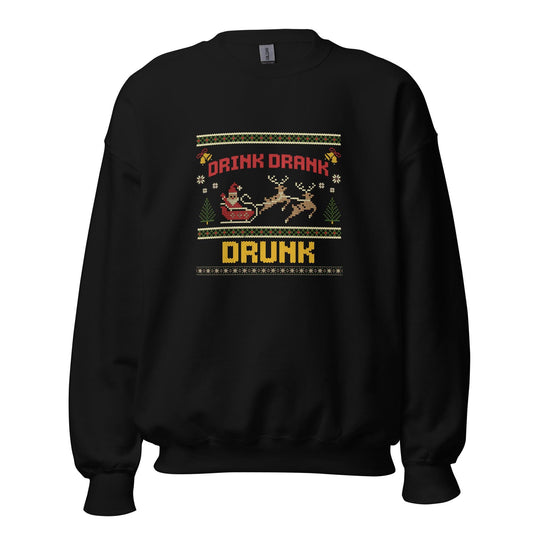 Drink Drank Drunk Christmas Jumper | Funny Ugly Xmas | Holiday Drinking Sweatshirt Hoodie | Unisex Party Christmas Outfit
