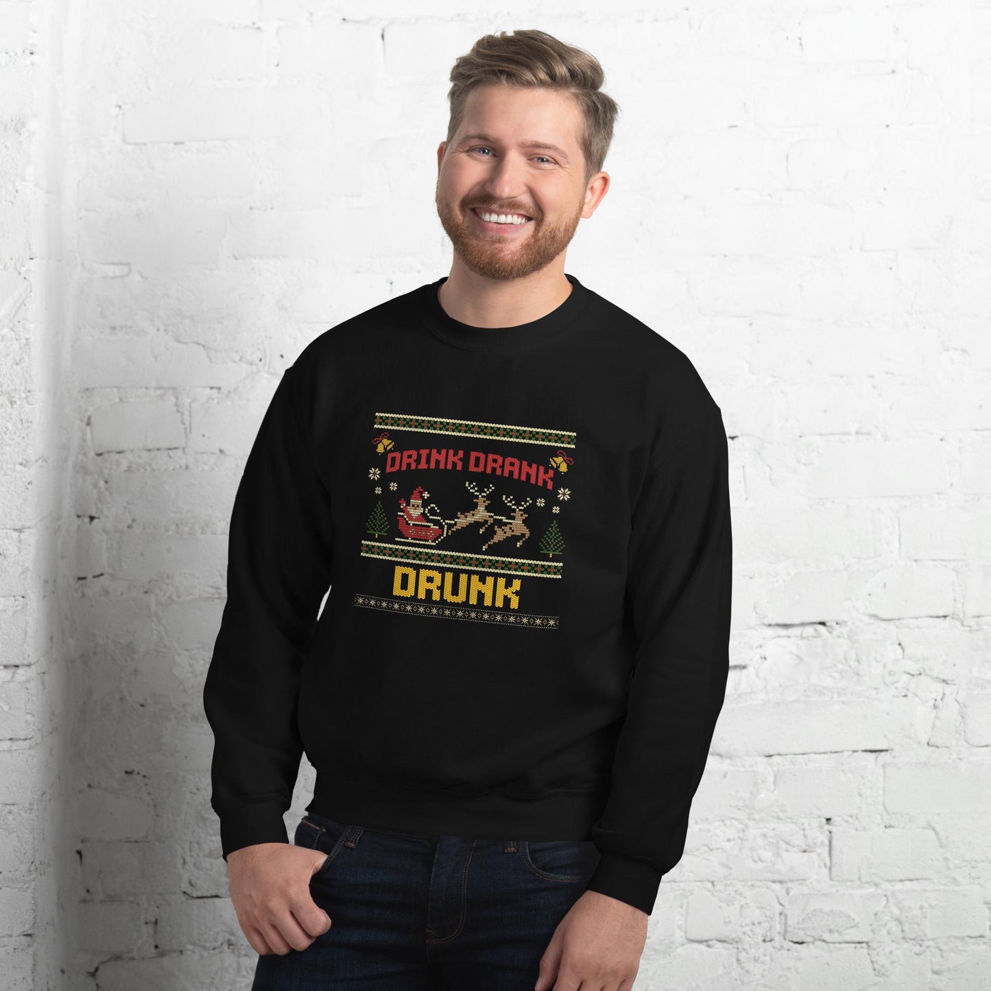 Drink Drank Drunk Christmas Jumper | Funny Ugly Xmas | Holiday Drinking Sweatshirt Hoodie | Unisex Party Christmas Outfit