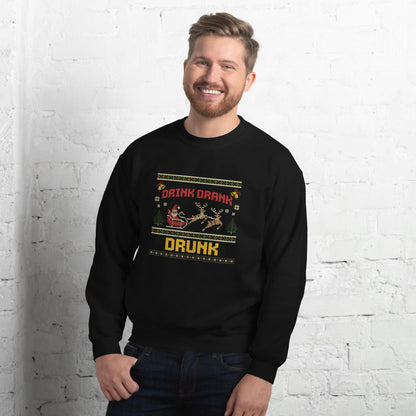 Drink Drank Drunk Christmas Jumper | Funny Ugly Xmas | Holiday Drinking Sweatshirt Hoodie | Unisex Party Christmas Outfit