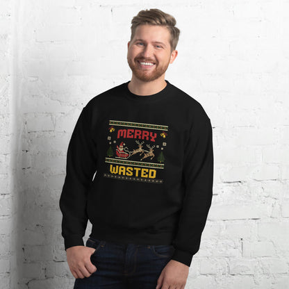 Merry Wasted Christmas Jumper | Funny Ugly Xmas | Holiday Drinking Sweatshirt Hoodie | Unisex Party Festive Christmas Jumper
