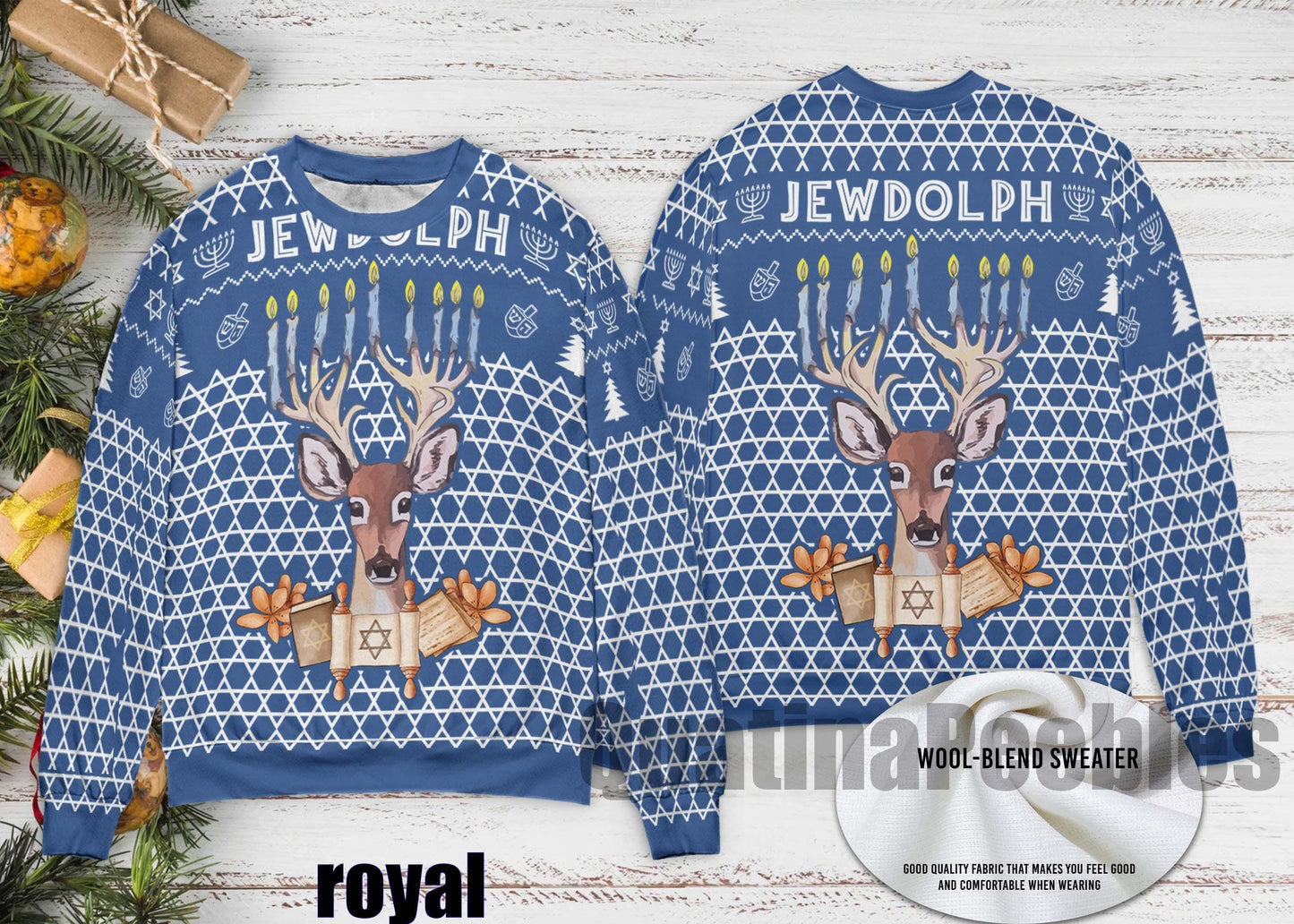 Jewdolph Hanukkah Ugly Sweater, Funny Jewish Christmas Sweater, Chrismukkah Holiday Reindeer Sweater, Ugly Christmas Sweater