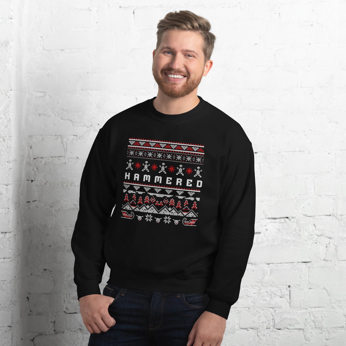 Hammered Ugly Christmas | Funny Drunk Xmas Jumper | Adult Humour Drinking Gift | Party Knit | Sloshed Holiday Jumper