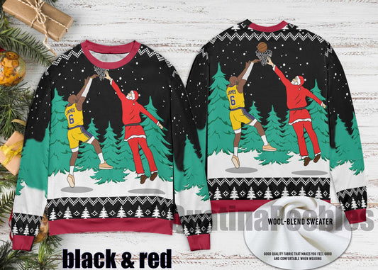 Santa Dunking Lebron James Ugly Christmas Sweater, Lebron James Christmas Sweater, Santa  Holiday Sweater, Ugly Christmas Sweater