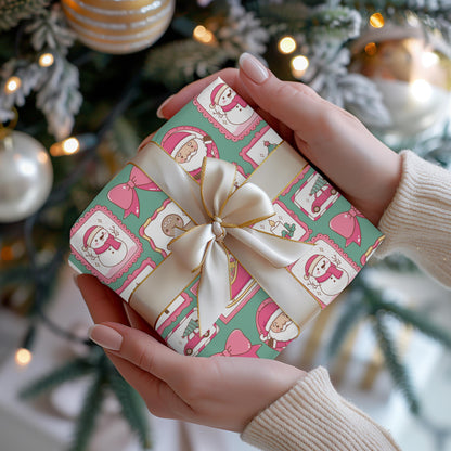 Cute Pink Wrapping Papers, Kids Christmas Bright Green & Pink Gift Wrap, Bright, Preppy Girls Gift