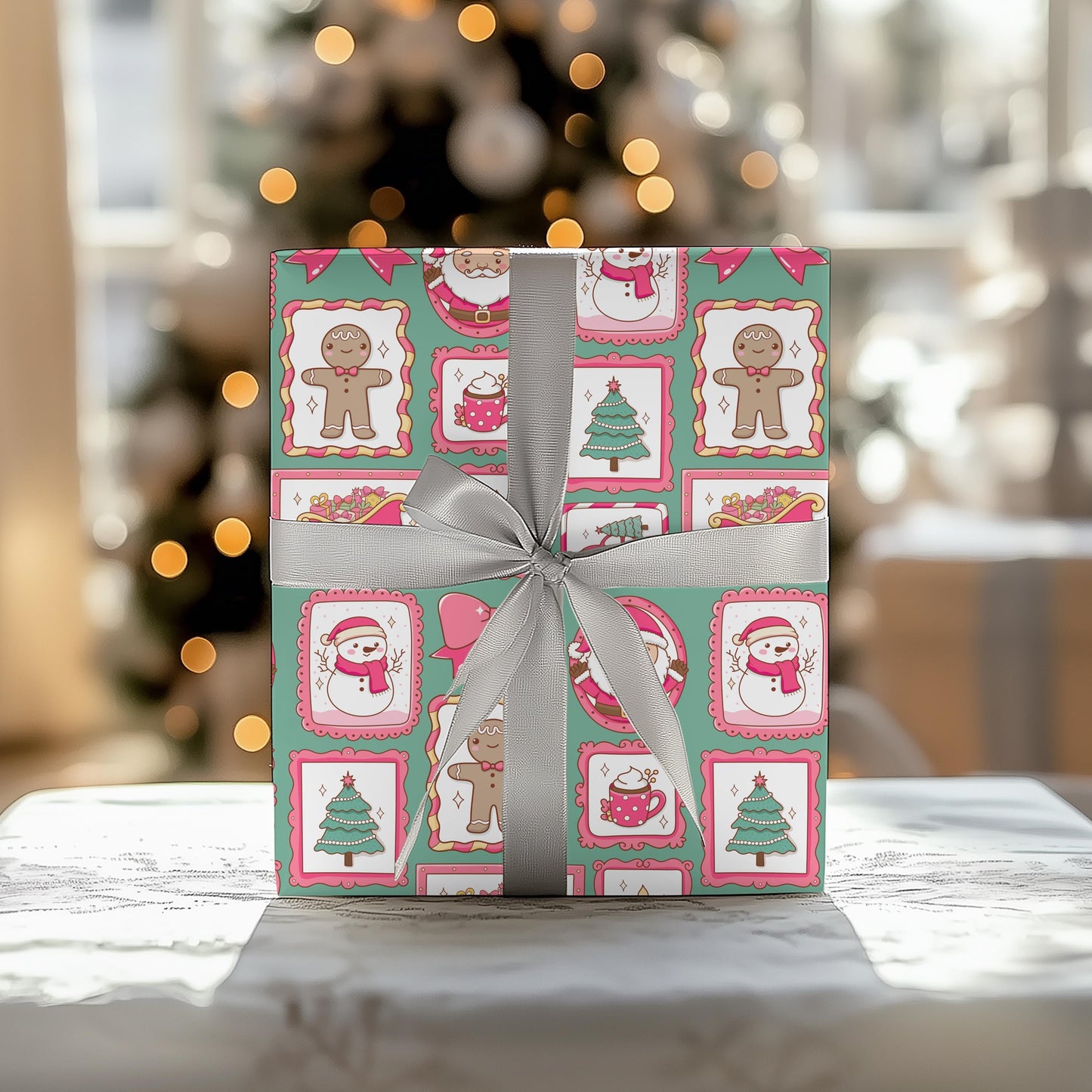 Cute Pink Wrapping Papers, Kids Christmas Bright Green & Pink Gift Wrap, Bright, Preppy Girls Gift