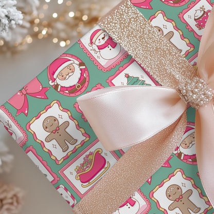 Cute Pink Wrapping Papers, Kids Christmas Bright Green & Pink Gift Wrap, Bright, Preppy Girls Gift