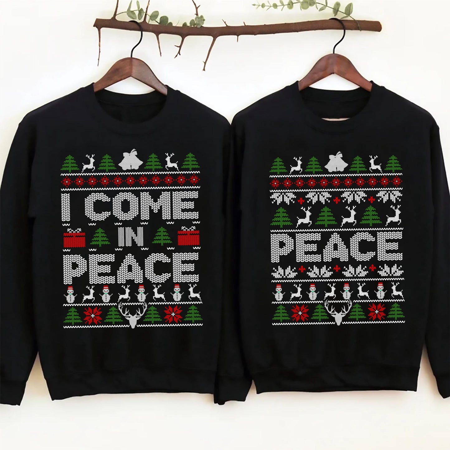 Couples Matching His & Hers Christmas Jumper, Xmas Funny I Come In Peace, Peace Hoodie, Adult Humour Christmas T Shirt