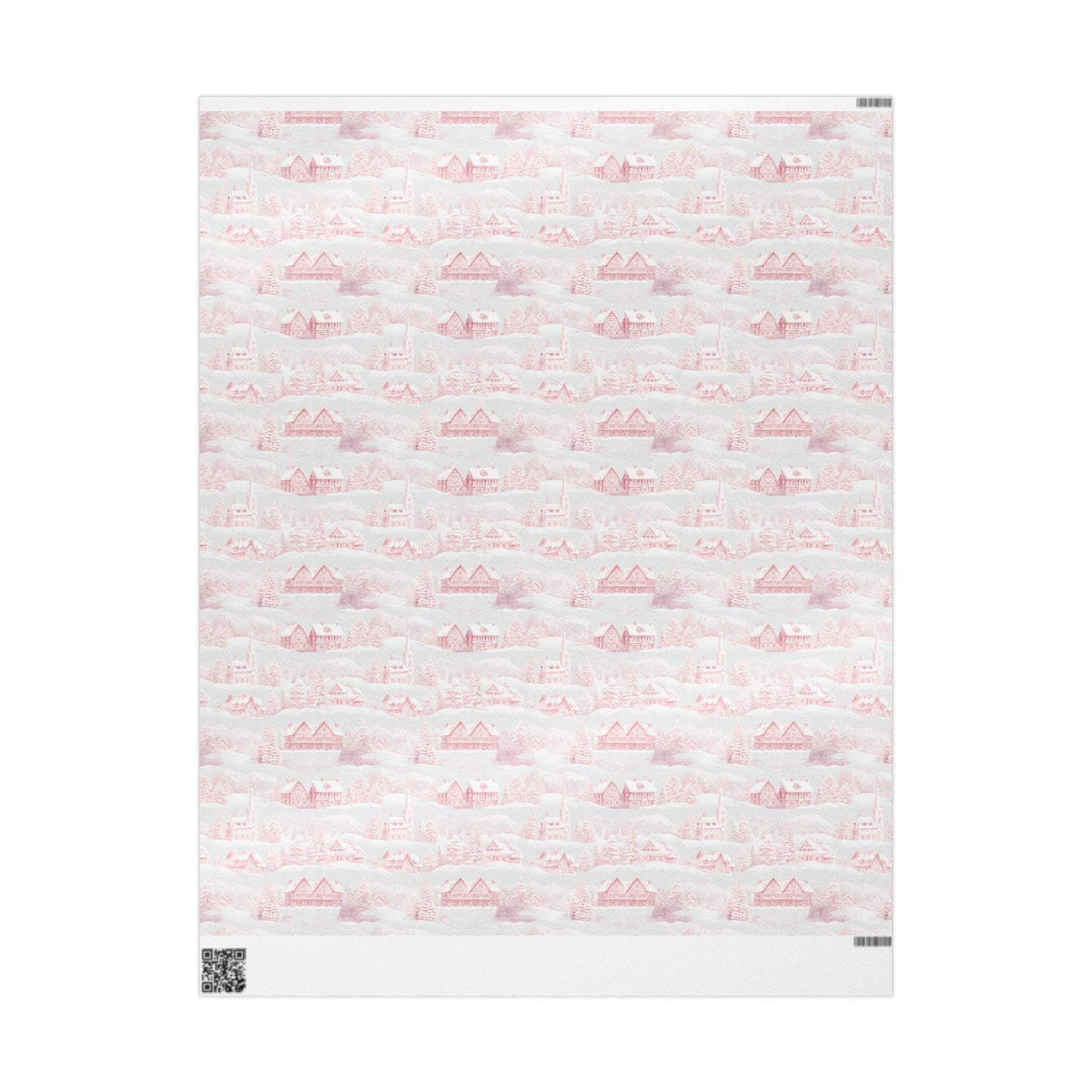 Nordic Christmas Wrapping Paper: Red Winter Houses, Snow Scene