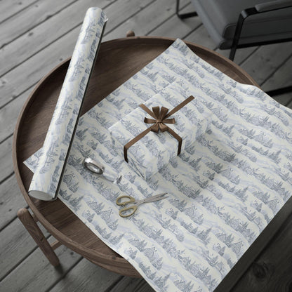 Winter Village Gift Wrap: Neutral Snowy Holiday House Wrapping Paper