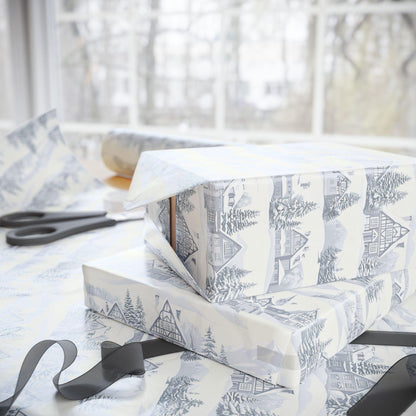 Winter Village Gift Wrap: Neutral Snowy Holiday House Wrapping Paper
