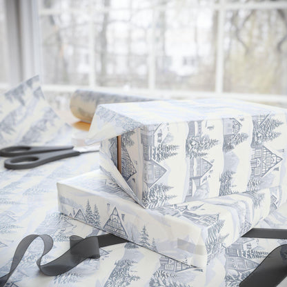 Winter Village Gift Wrap: Neutral Snowy Holiday House Wrapping Paper