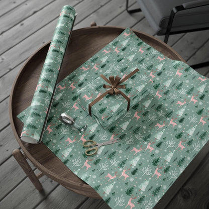 Pink & Sage Green Christmas Gift Wrap: Winter Woodlands Wrapping paper