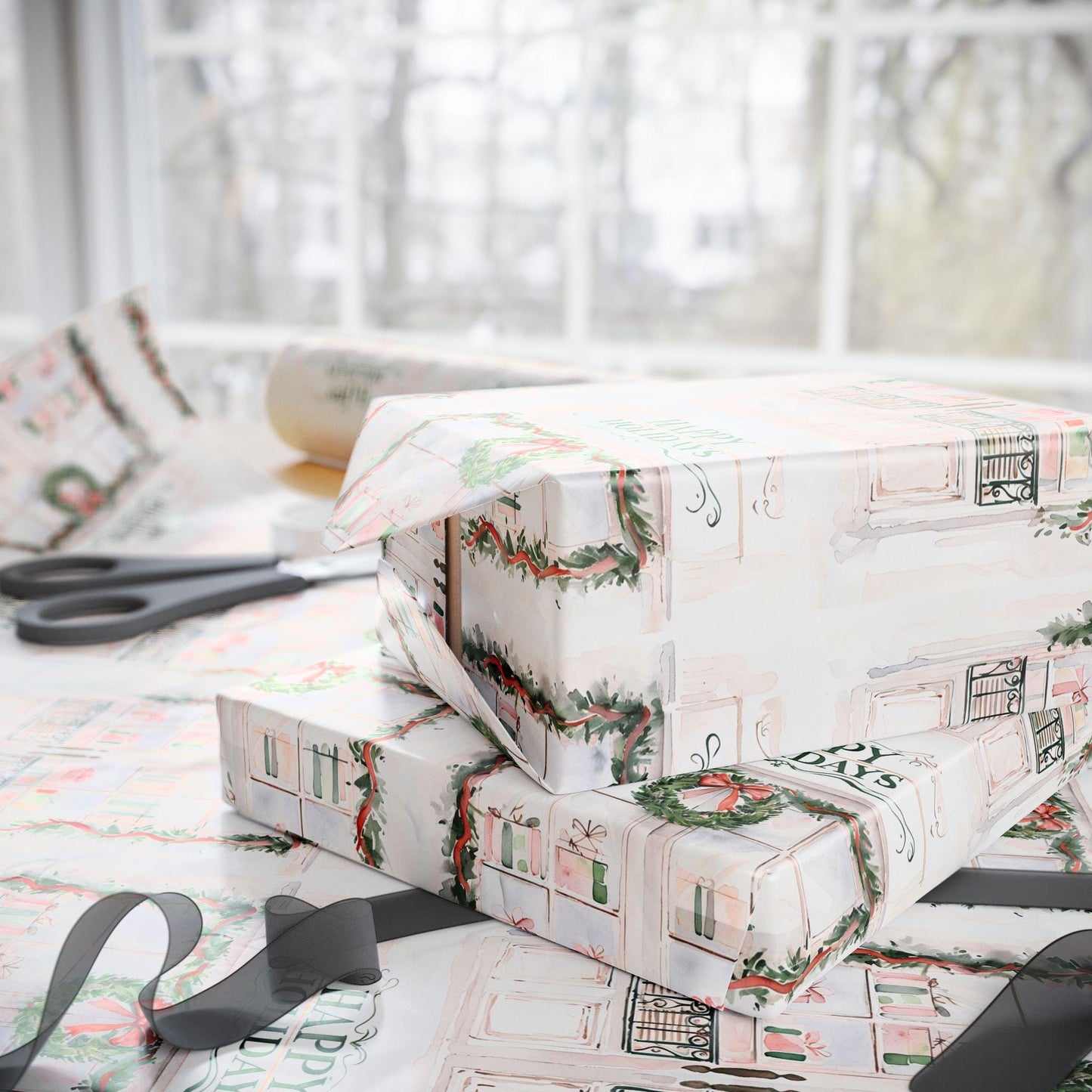 Holiday Wreath Gift Wrapping Paper: Festive Christmas Present Wrap