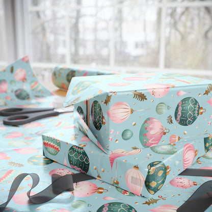 Christmas Wrapping Papers, Holiday Gift Wrap, Festive Vintage Ornaments, Pink & Green Xmas Design, Holiday Wrapping Paper Set
