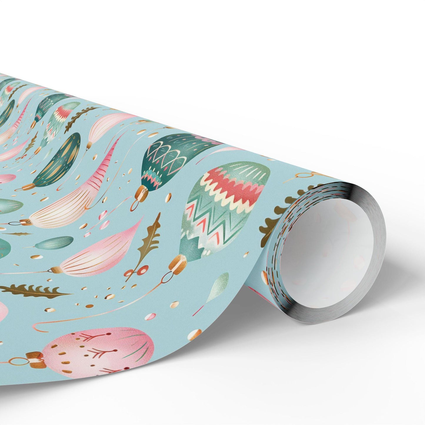 Christmas Wrapping Papers, Holiday Gift Wrap, Festive Vintage Ornaments, Pink & Green Xmas Design, Holiday Wrapping Paper Set