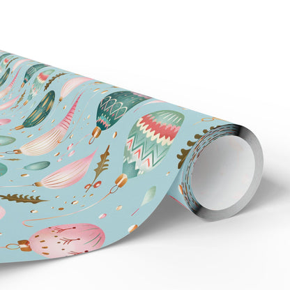 Christmas Wrapping Papers, Holiday Gift Wrap, Festive Vintage Ornaments, Pink & Green Xmas Design, Holiday Wrapping Paper Set
