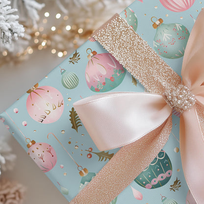 Christmas Wrapping Papers, Holiday Gift Wrap, Festive Vintage Ornaments, Pink & Green Xmas Design, Holiday Wrapping Paper Set