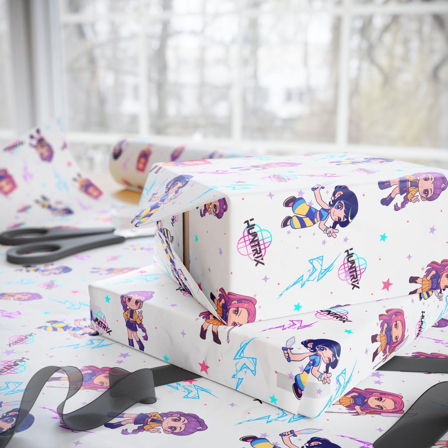 K-Pop Demon  Hunter Anime Wrapping Paper | Cute Chibi Gift Wrap | Kawaii Character Wrap | Korean Pop Fan Art | Aesthetic Gift Wrap Sheets