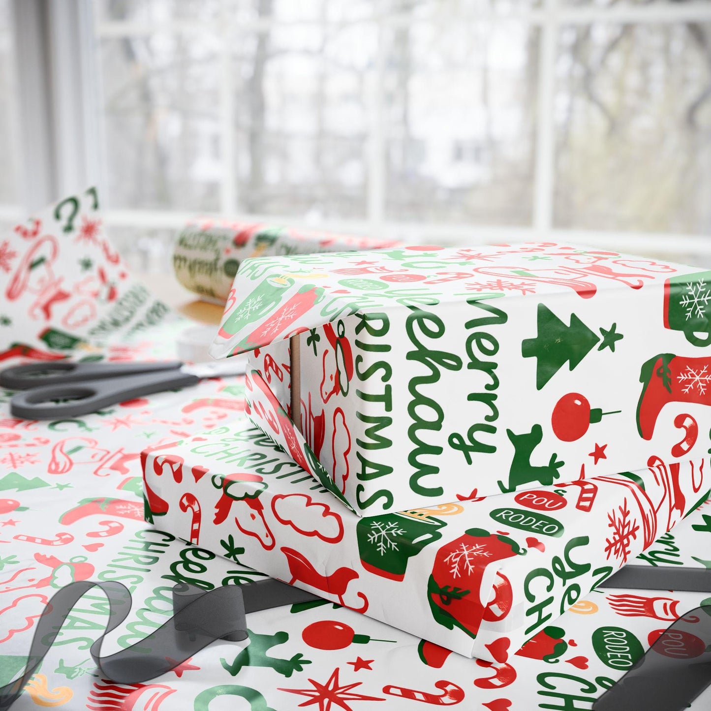 Western Christmas Wrapping Paper - Merry Yeehaw Christmas Gift Wrap, Cowboy Holiday Gift Wrap, Country Western Christmas Decor