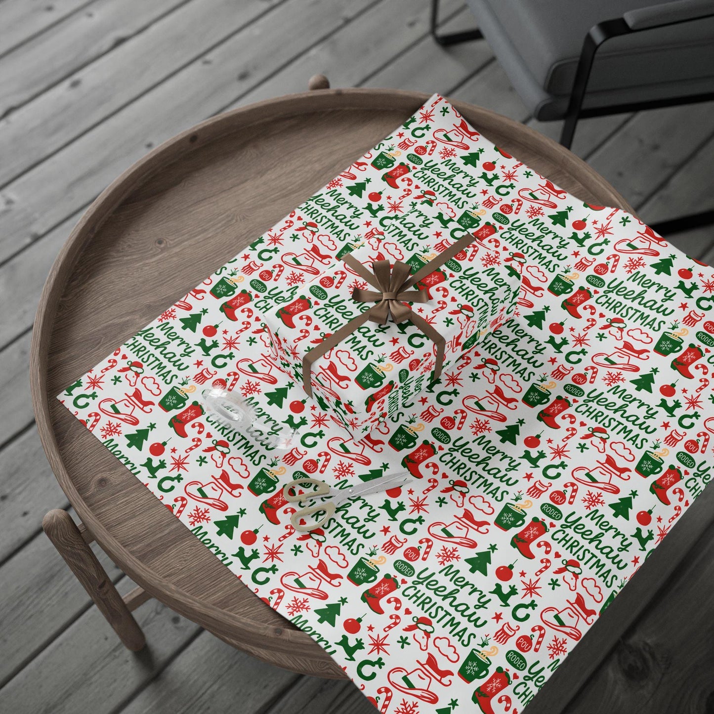 Western Christmas Wrapping Paper - Merry Yeehaw Christmas Gift Wrap, Cowboy Holiday Gift Wrap, Country Western Christmas Decor