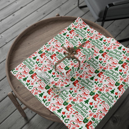 Western Christmas Wrapping Paper - Merry Yeehaw Christmas Gift Wrap, Cowboy Holiday Gift Wrap, Country Western Christmas Decor
