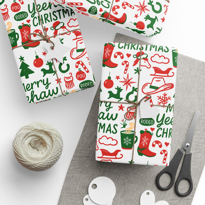 Western Christmas Wrapping Paper - Merry Yeehaw Christmas Gift Wrap, Cowboy Holiday Gift Wrap, Country Western Christmas Decor