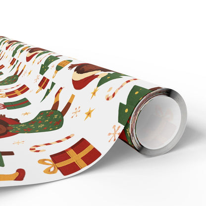 Black Christmas Wrapping Paper: Joyful Kids in Santa Hats
