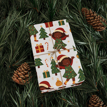 Black Christmas Wrapping Paper: Joyful Kids in Santa Hats