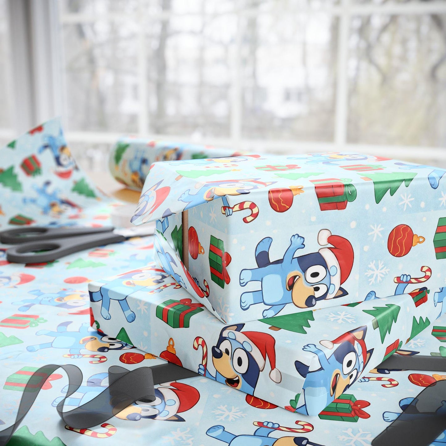 Cartoon Dog Christmas Wrapping Paper, Cute Holiday Gift Wrap with Santa Hat Dog, Festive Kids Party Gift Wrap Sheets
