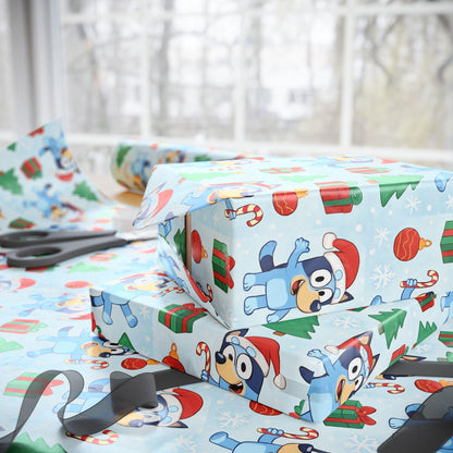 Cartoon Dog Christmas Wrapping Paper, Cute Holiday Gift Wrap with Santa Hat Dog, Festive Kids Party Gift Wrap Sheets