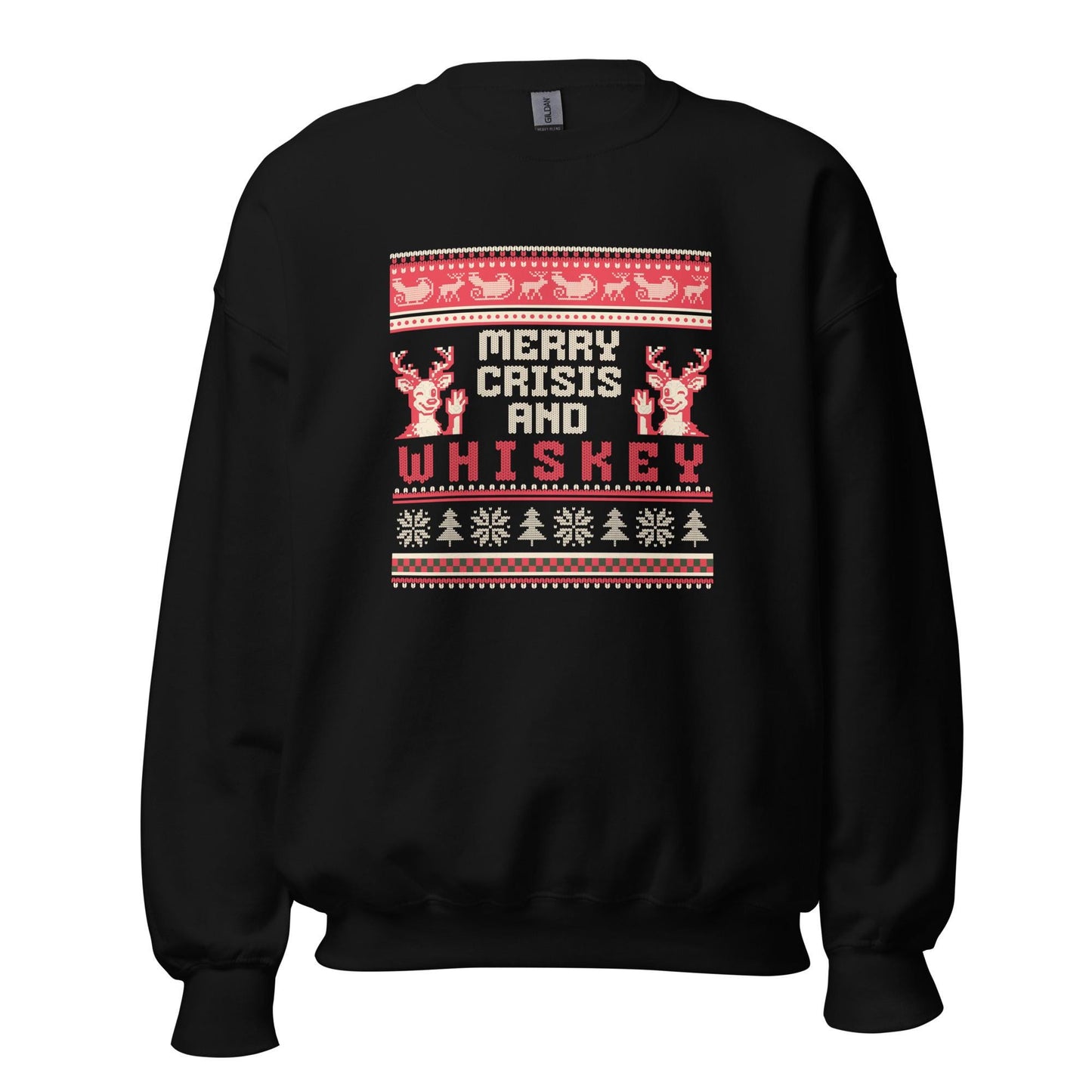 Merry Crisis and Whiskey Christmas Jumper | Funny Xmas | Ugly Holiday Knitwear | Drinking Party Top | Secret Santa Gift