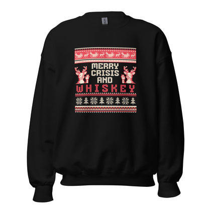 Merry Crisis and Whiskey Christmas Jumper | Funny Xmas | Ugly Holiday Knitwear | Drinking Party Top | Secret Santa Gift