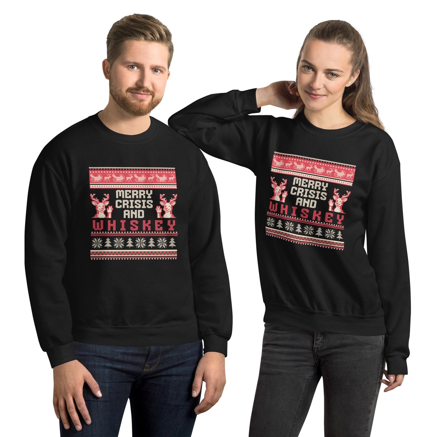 Merry Crisis and Whiskey Christmas Jumper | Funny Xmas | Ugly Holiday Knitwear | Drinking Party Top | Secret Santa Gift