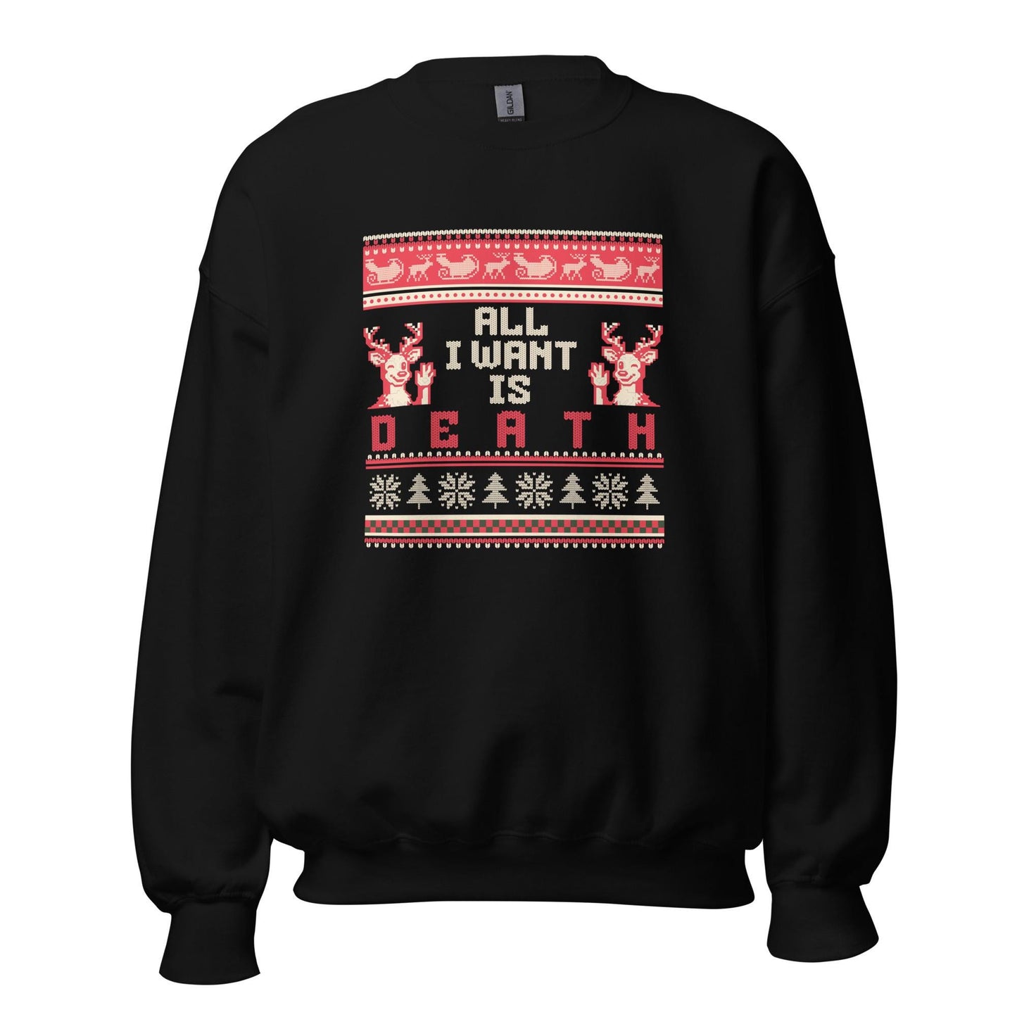 All I Want Is Death Christmas Jumper | Funny Dark Humour Xmas | Ugly Holiday Knitwear | Alternative Gothic Party Outfit