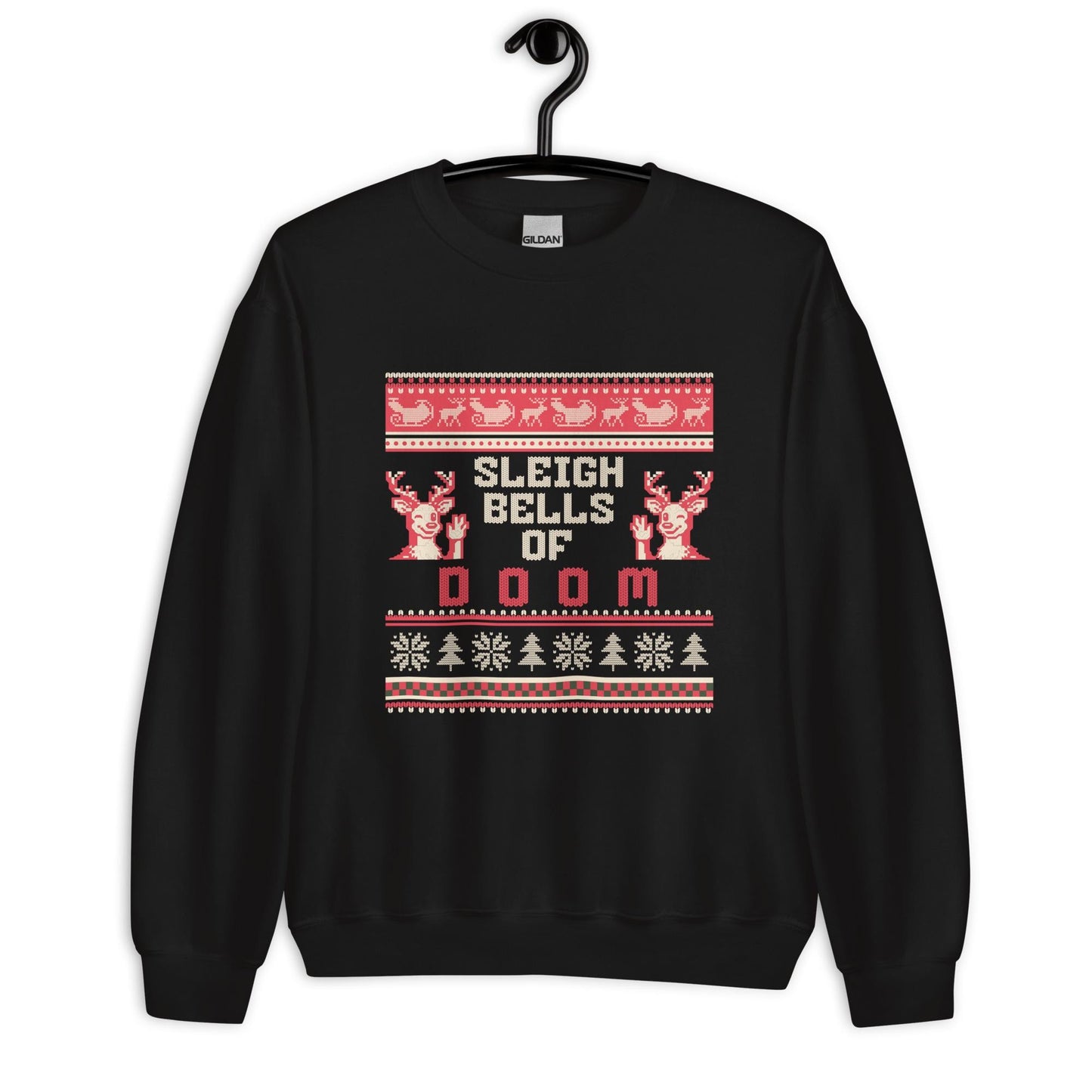 Sleigh Bells of Doom Christmas Jumper | Funny Dark Humour Xmas | Ugly Holiday Knitwear | Alternative Novelty Xmas Gift