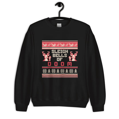 Sleigh Bells of Doom Christmas Jumper | Funny Dark Humour Xmas | Ugly Holiday Knitwear | Alternative Novelty Xmas Gift